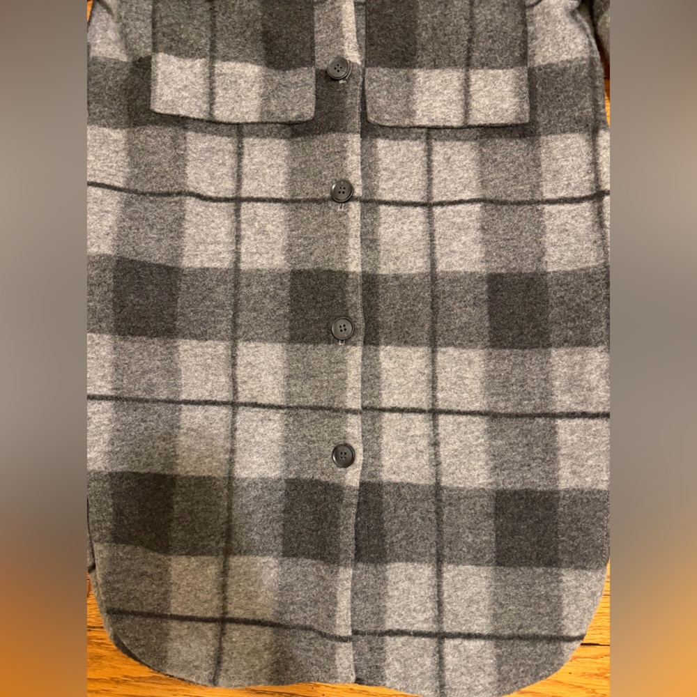 H&M Plaid Shacket Coat XS Gray Black Long Overshirt Jacket - Picture 6 of 12